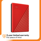 WD 1TB My Passport, Portable External Hard Drive, Red, backup software with defense against ransomware, and password protection, USB 3.1/USB 3.0 compatible - WDBYVG0010BRD-WESN