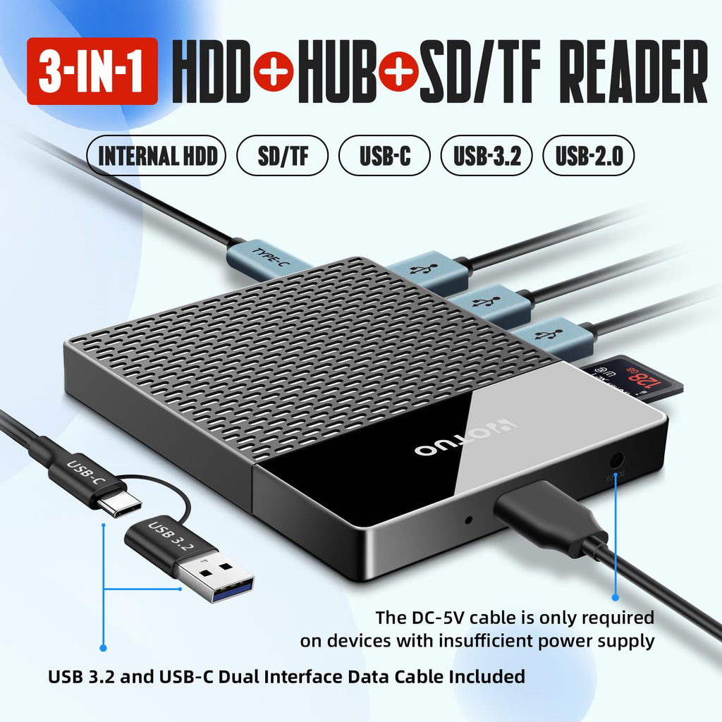 YOTUO 2TB Docking Station External Hard Drive Storage, USB-C Hub + HDD 7-in-1, USB 3.0, SD/TF Card, HDD for Windows, Mac, Android, TV, iPhone 15/16/17, Laptop, Desktop, PC
