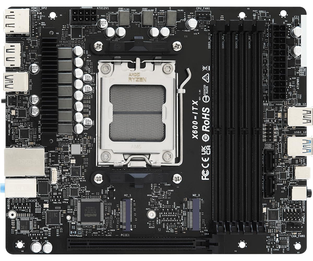 ASRock DeskMeet X600 Mini-PC Kit: AMD AM5 Ryzen 9000/8000/7000 (65W), 8L Case, 500W PSU, DDR5 7200+ OC, PCIe 4.0 x16, Gen5 M.2, WiFi-Ready, Triple Display (No CPU/RAM/Storage)