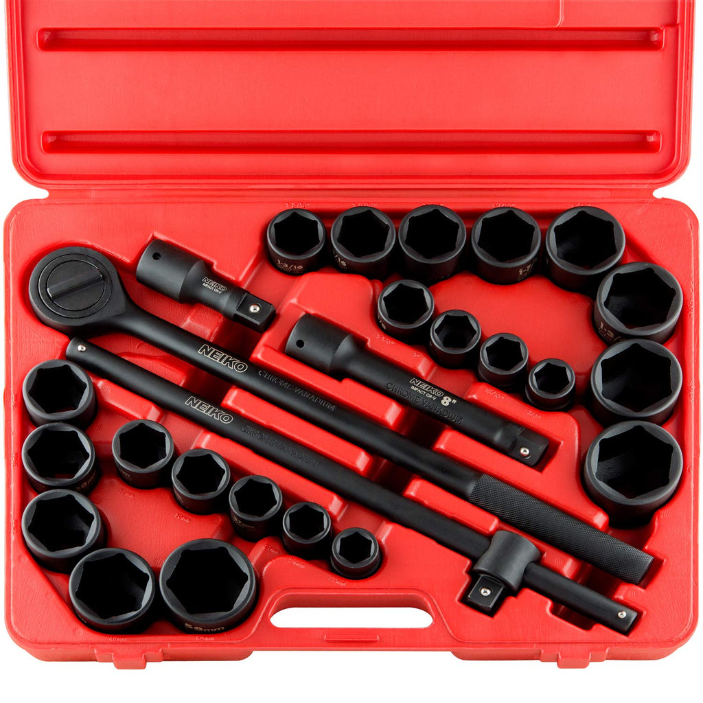 NEIKO 02379A 3/4" Drive Jumbo Impact Socket Set | 21 Piece | Shallow | SAE | Sizes 3/4” to 2” | Cr-V Steel