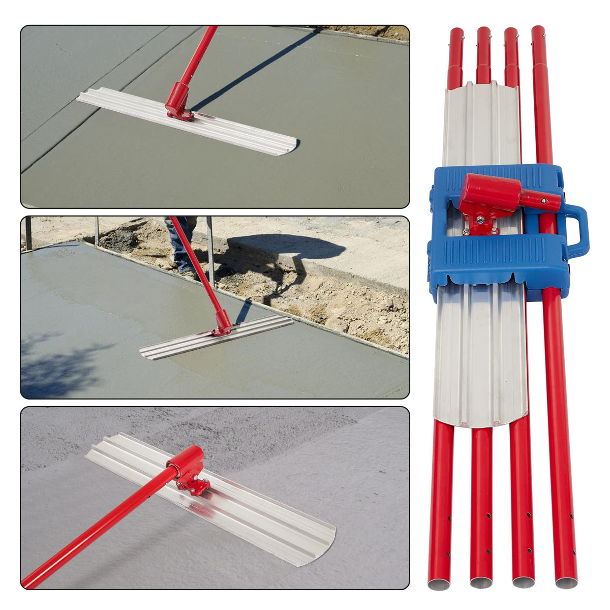 48x8 Inch Bull Float Concrete Tools, Aluminum Magnesium Concrete Finishing Tools with Round Ends, 4 Handles & Carrying Case, Quick-Connect Cement Trowel for Home, Construction