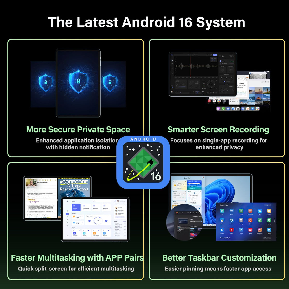 Android 16 Tablet with Keyboard - 13 inch Tablet with 32GB+256GB+2TB Expand