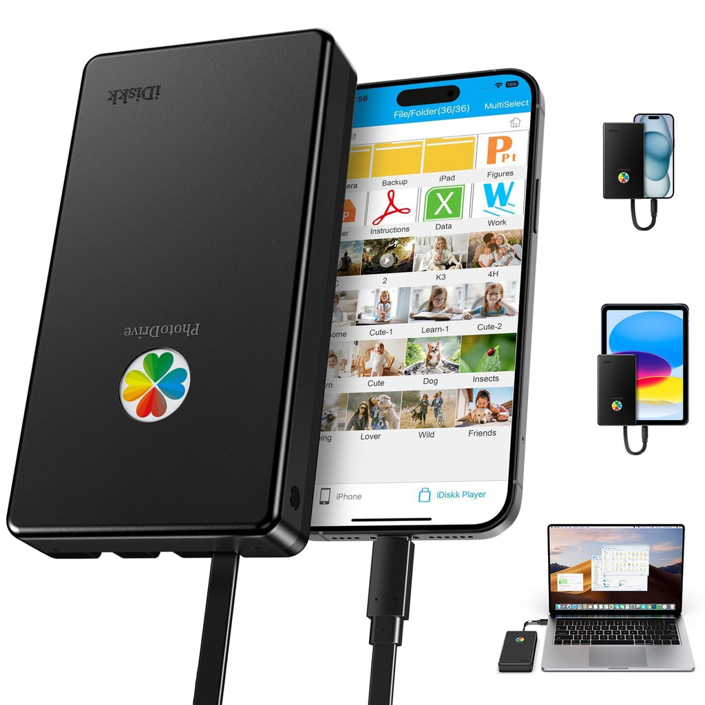 iDiskk APPL-e Certified 1TB External Hard Drive for iPhone,Auto Backup Data
