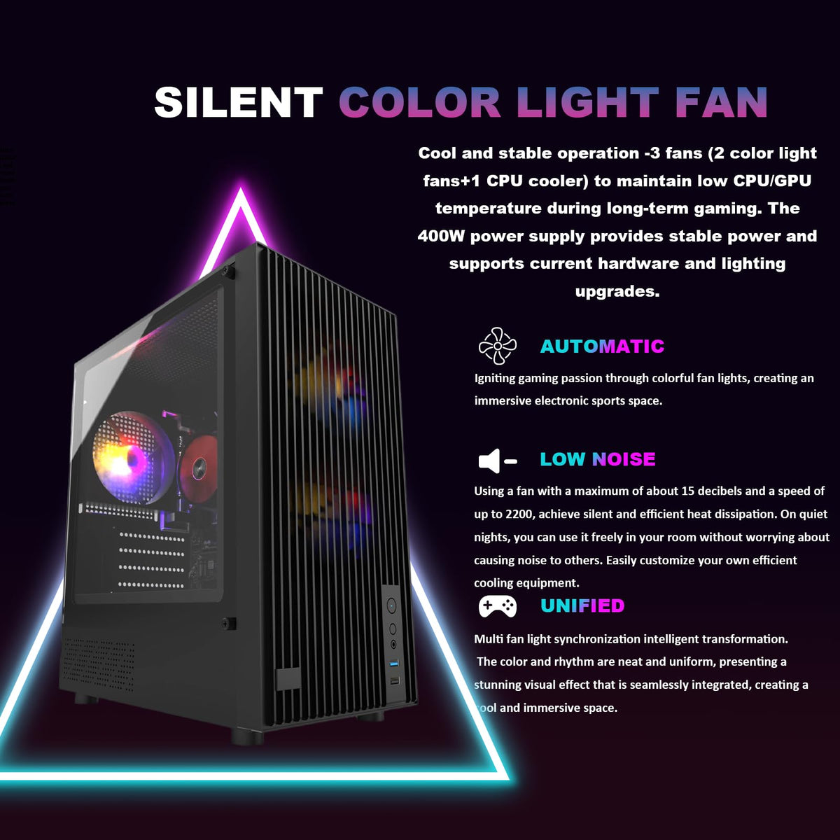 Budget Desktop Computer, i5 CPU Up to 3.6GHz, 8GB RAM, 256GB M.2 SSD, Integrated Graphics, Colorful Case Fans x 3, WiFi 6 + BT5.3, Prebuilt Computer for Home, Office and Study, Win 11 Home
