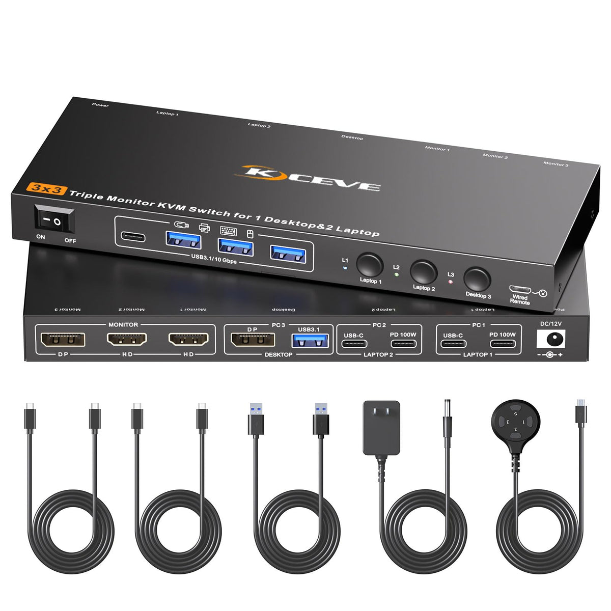 KVM Switch 3 Monitors 3 Computers USB C, KVM Switch for 2 Laptops&1 Desktop