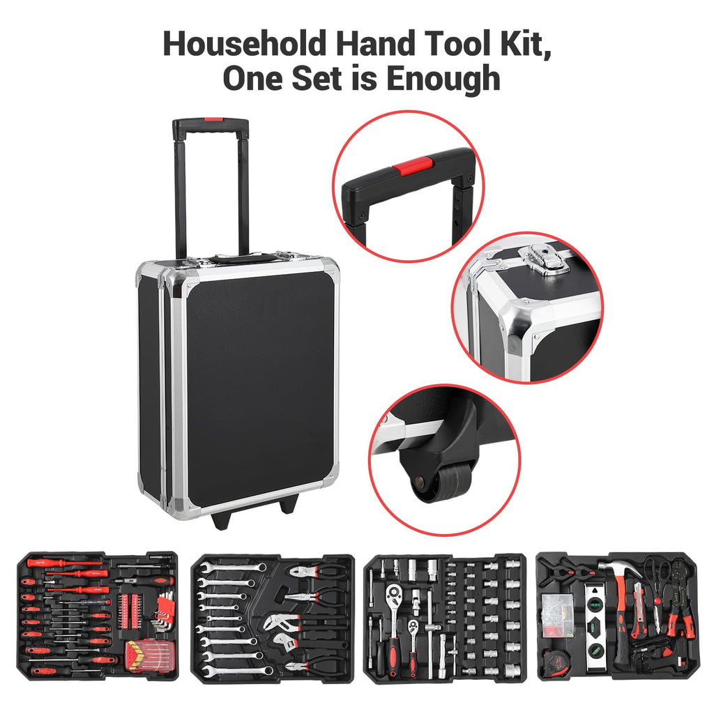 800 Pieces Mechanic Tool Set with Rolling Tool Case, Complete Tool Box Set with Socket Wrenches, Portable Mechanic Kit for Home & Auto Repairs