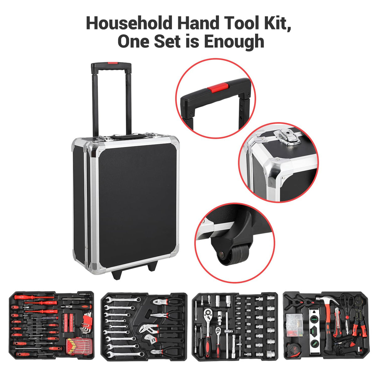 800 Pieces Mechanic Tool Set with Rolling Tool Case, Complete Tool Box Set with Socket Wrenches, Portable Mechanic Kit for Home & Auto Repairs