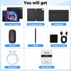 Tablet 11 inch Android 16 Tablet, 2‑in‑1 Tablet Bundle with Keyboard, Wireless Mouse, Stylus, 32GB+256GB+1TB TF Expansion, 7800mAh, Portable for Students & Business