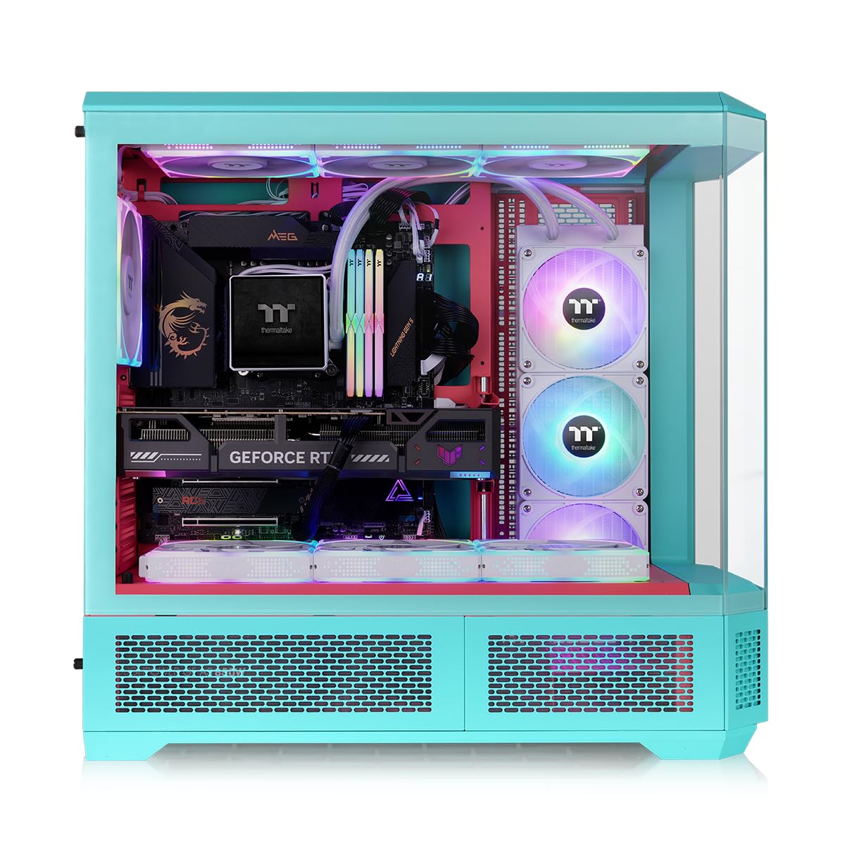 Thermaltake View 600 TG; Full Tower; 420mm Radiator Support; 480mm GPU Clearance; Hidden Connector Support; Rotatable PCIe Slots; 220mm PSU Clearance; Mint Strawberry; CA-11H-00FLWN-00
