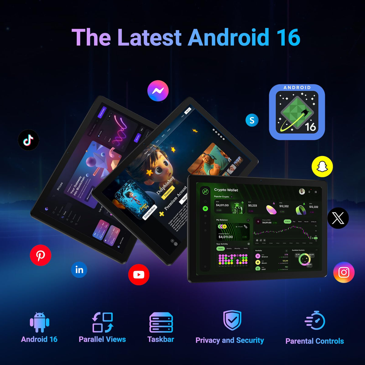 Android 16 Tablet, Octa-Core Tablet, 34GB RAM 128GB ROM 1TB Expand, HD IPS Touch Screen 10 inch Tablet, 6000mAh Battery, BT5.4 WiFi 6, 5+8MP Dual Camera, Black
