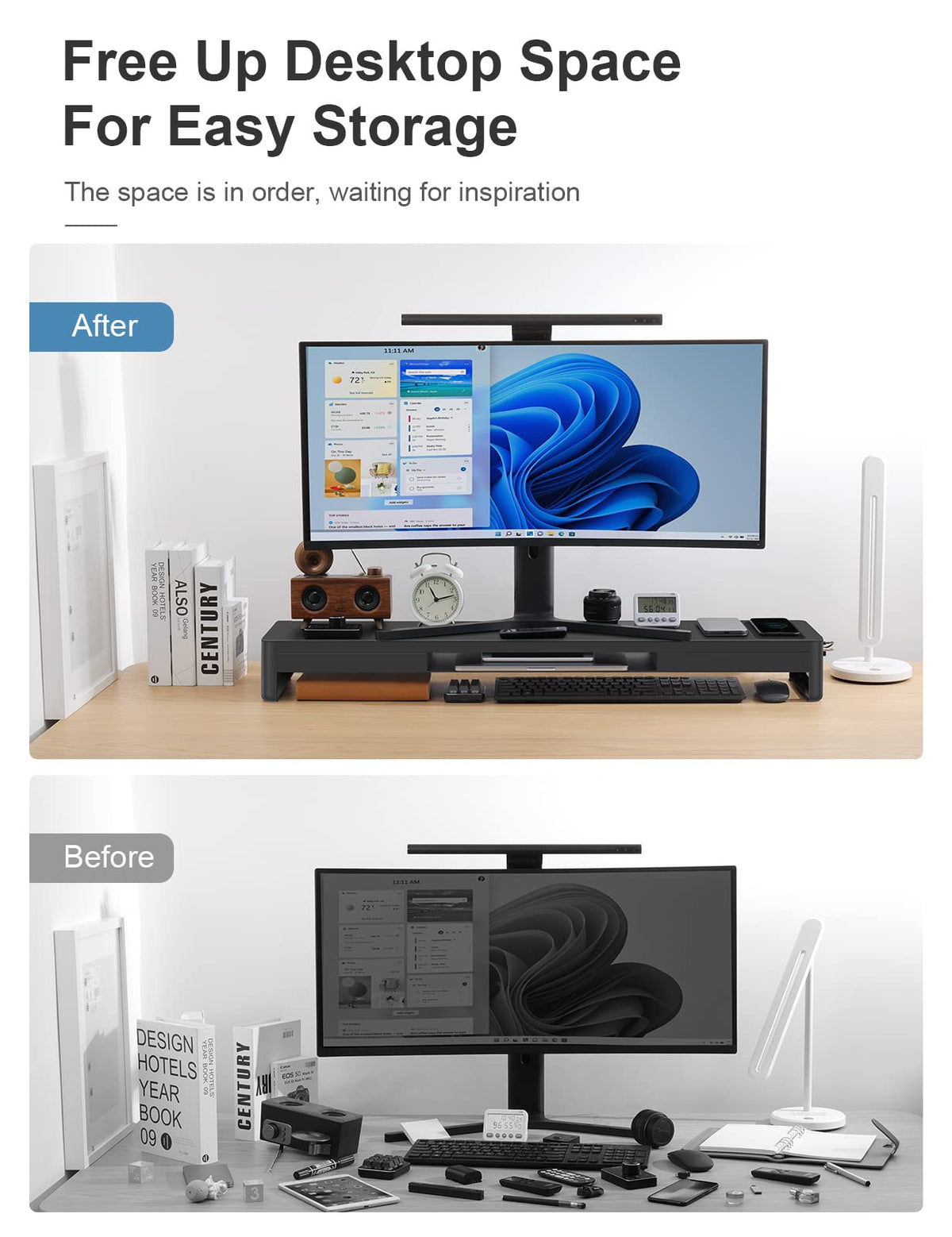 Dual Monitor Stand Riser with 2 Drawers,4 USB Ports and Charging Pad,Metal Monitor Stand for 2 Monitors Supports Transfer Data and Charging,Desk Organizer for PC,iMac(38.7 inches)