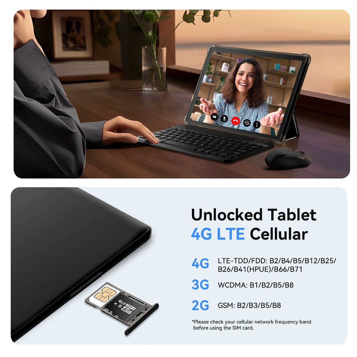 10 inch 2-in-1 Android 15 Tablet with Keyboard, Mouse, and Case, 4G LTE Cellular, 12GB RAM + 64GB ROM (2TB Expandable), MediaTek Octa-Core 2.0GHz, Gemini AI, IPS Display, 5G Wi-Fi, GPS, Bluetooth