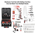 800 Pieces Mechanic Tool Set with Rolling Tool Case, Complete Tool Box Set with Socket Wrenches, Portable Mechanic Kit for Home & Auto Repairs