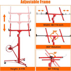 11 FT Drywall Lift Panel Rolling Hoist Jack Lifter, Sheetrock Lift Drywall Lift, Foldable Adjustable Drywall Jack Lift for Ceiling and Walls and Home Improvement, with 3 Lockable Wheels, Red