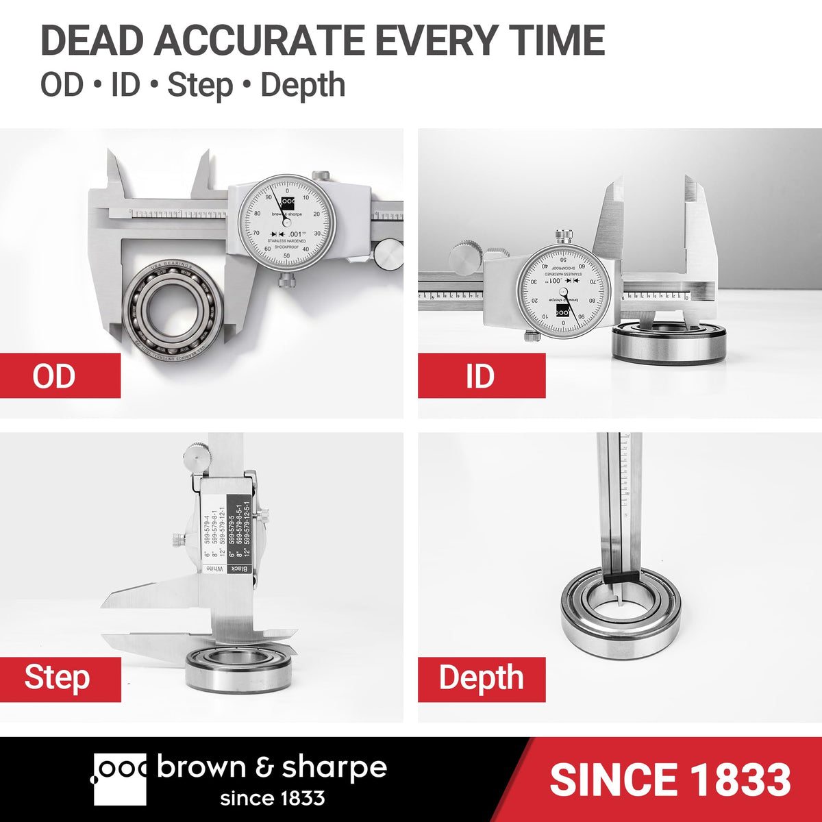 TESA Brown & Sharpe 599-579-8-1 Stainless Steel Dial Caliper, White Face, 0"-8" Range, +/-0.001" Accuracy, 0.001" Resolution, Meets DIN 862 Specifications