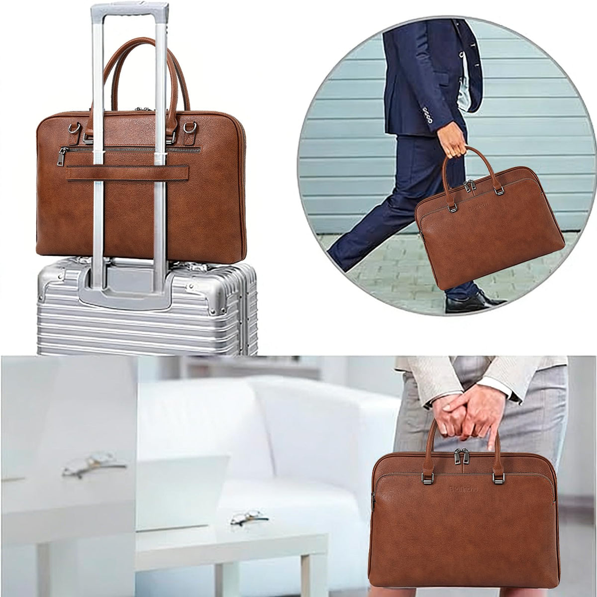 Blofinche Laptop Messenger shoulder bag: Genuine Leather work Briefcase 13.3 15.6 inch designer Satchel handbag