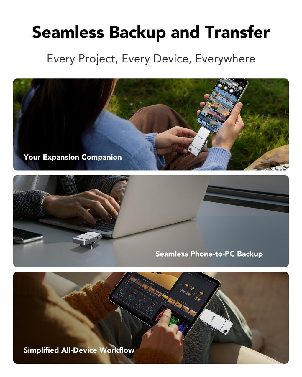 Lexar D70E 1TB Dual Drive External SSD, Up to 2000MB/s Read 1800MB/s Write