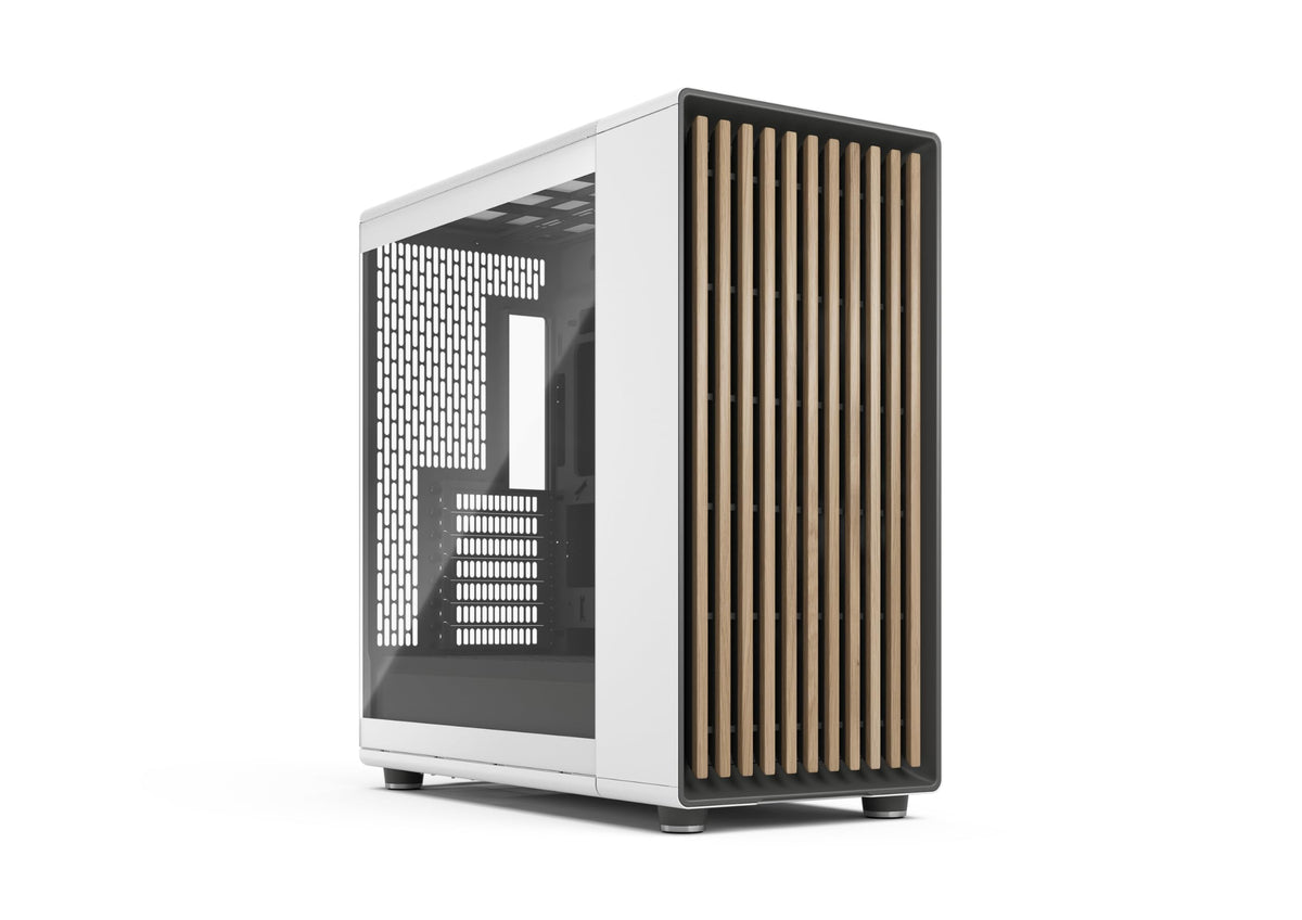 Fractal Design North Chalk White Tempered Glass Clear - Genuine Oak Wood Front - Glass Side Panel - Two 140mm Aspect PWM Fans Included - Type C USB - ATX Airflow Mid Tower PC Gaming Case