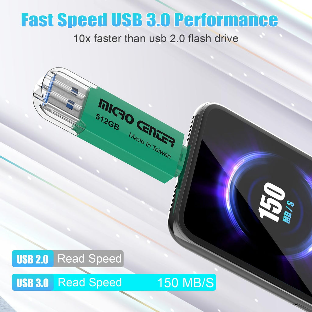 Micro Center Super Speed 2-in-1 512GB Dual Drive Type C & Type A OTG up to 150MB/s USB 3.0 Flash Drives Thumb Drive Memory Storage for Android Smartphone Computers MacBook Tablets PC