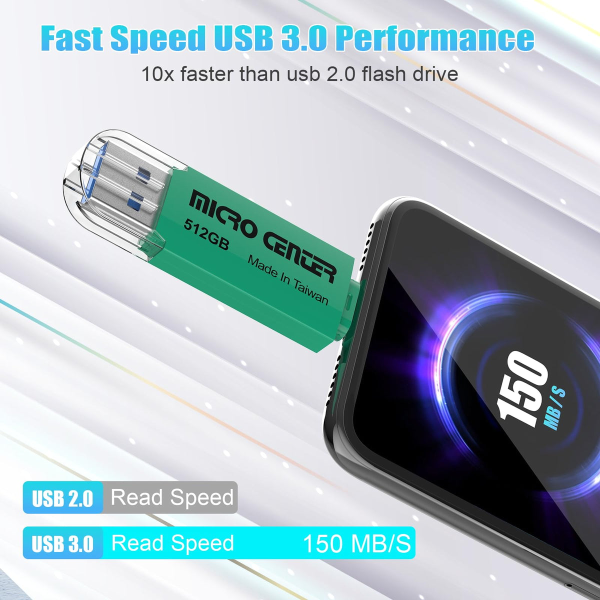 Micro Center Super Speed 2-in-1 512GB Dual Drive Type C & Type A OTG up to 150MB/s USB 3.0 Flash Drives Thumb Drive Memory Storage for Android Smartphone Computers MacBook Tablets PC