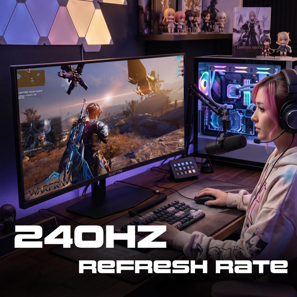 Sceptre New 34-inch Prime Gaming Monitor 3440 x 1440 up to 240Hz 1ms 100% sRGB DisplayPort x2 HDMI x2 Build-in Speakers, Machine Black 2027 (E345B-QU240T Series)