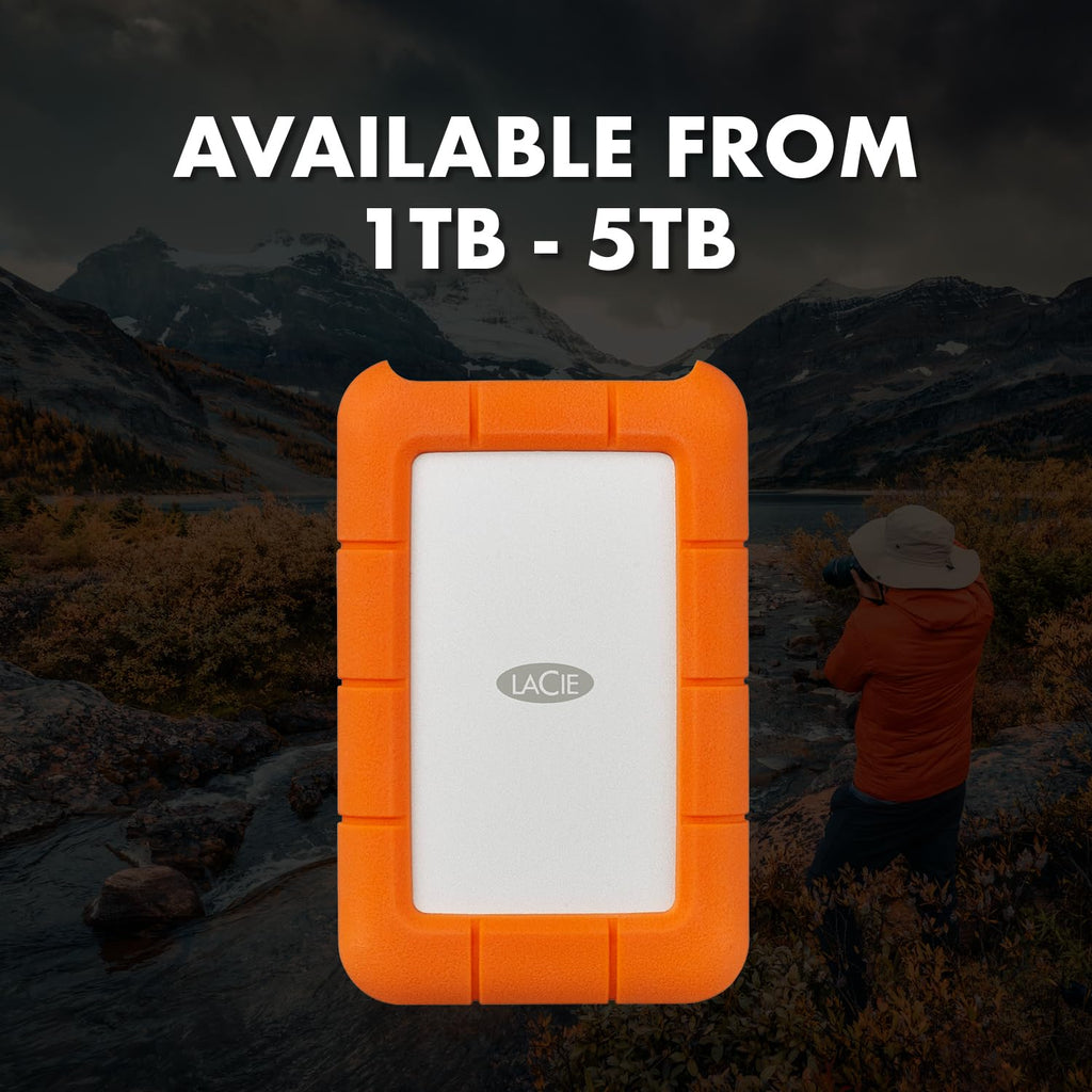LaCie Rugged Secure 2TB External Hard Drive Portable HDD – USB-C USB 3.0 Drop Shock Dust Rain Resistant Computer Desktop Workstation Laptop Hardware Encryption, 1 Month Adobe CC (STFR2000403)