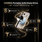 DIGIERA 1TB Magnetic External Hard Drive, Portable SSD with USB-C 3.2 Gen 2x2 Max Speed 550MB/s, Compact Durable External Solid State Drive Compatible with iPhone 15/16/17/18 & USB-C Devices, Black