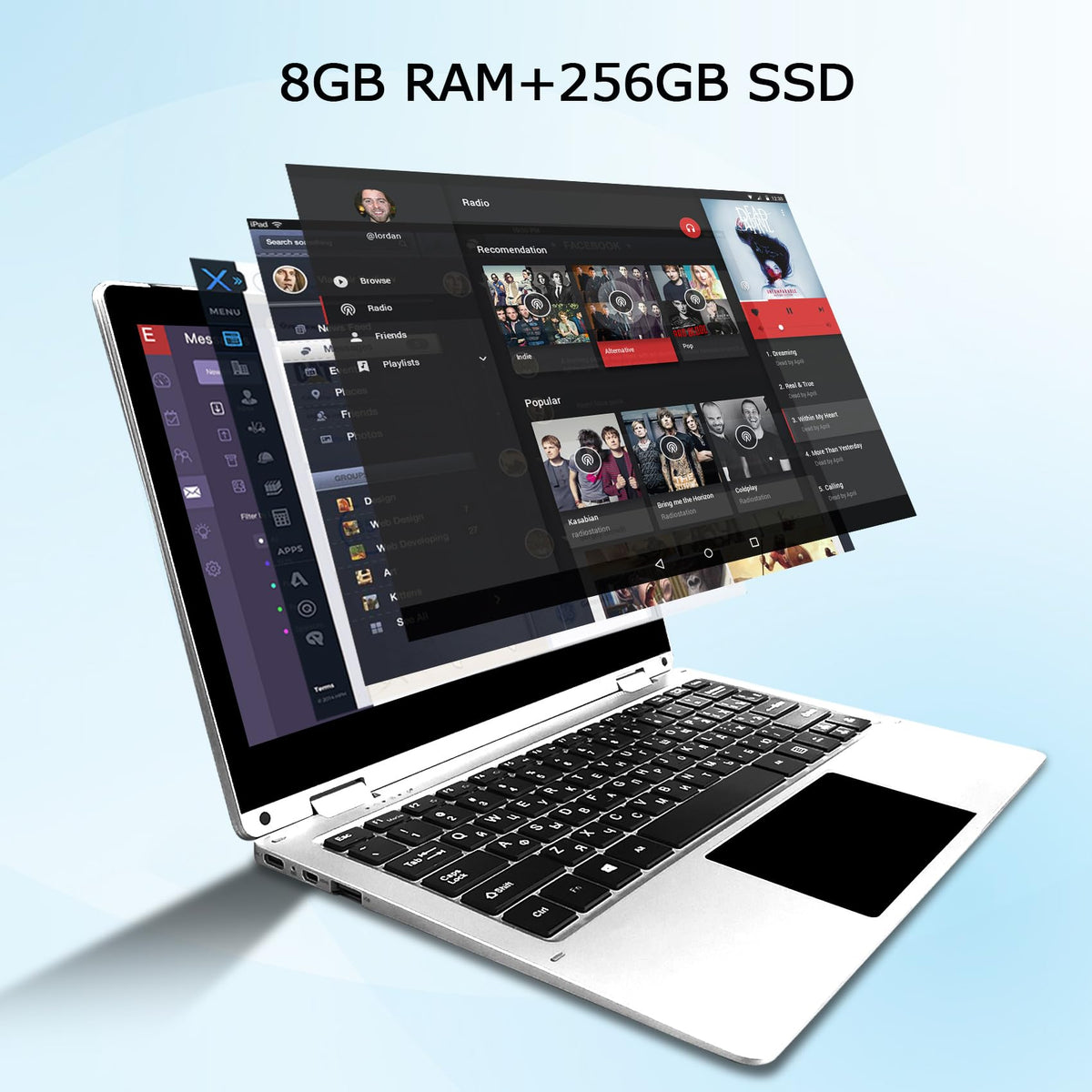11.6 inch 2 in 1 Touchscreen Laptop, FHD 1080P Display, Intel Celeron CPU, 8GB RAM 256GB SSD, 360°Convertible Flip Ultra Thin Lightweight Tablet Laptop,Webcam,Type-C,WiFi,Window s 11,Silver