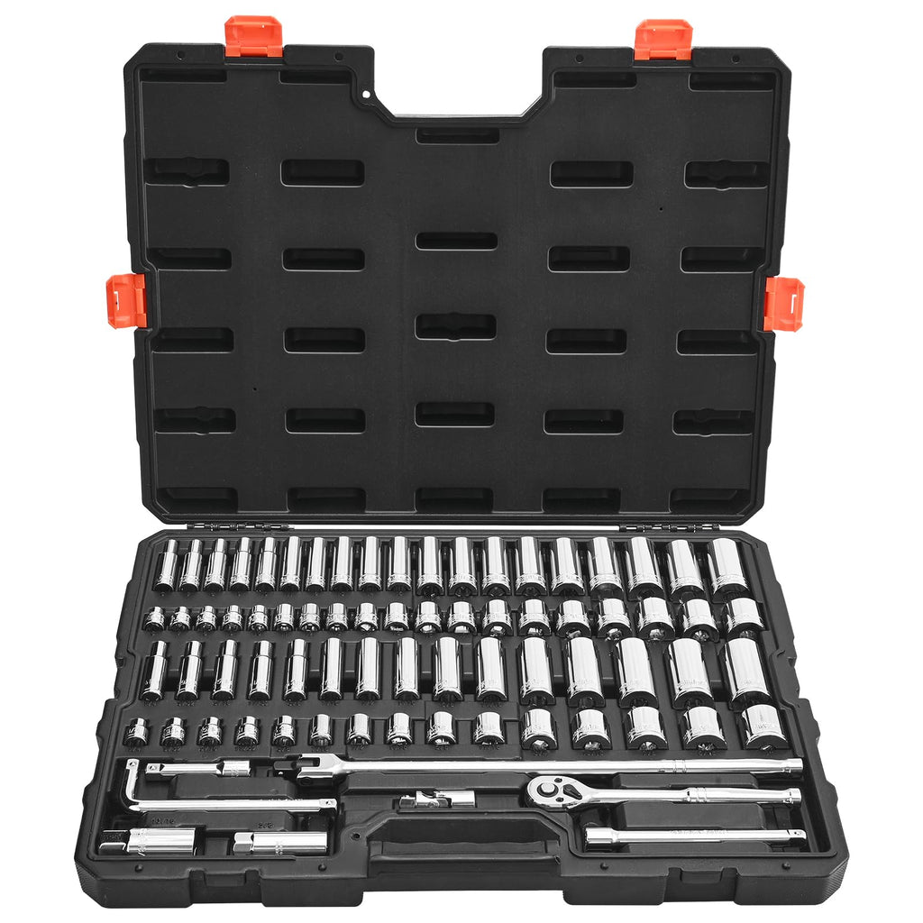 VEVOR Mechanics Tool Set, 308-Piece Mechanic Tool Kit, 1/4 in, 3/8 in, and 1/2 in Drive, SAE and Metric Socket Set, Wrenches, Screwdriver Bits, Accessories, and Storage Case, for Automotive Repair