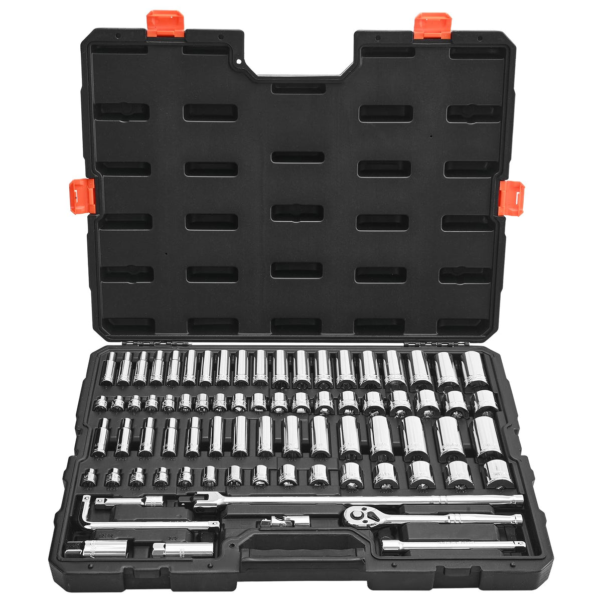 VEVOR Mechanics Tool Set, 308-Piece Mechanic Tool Kit, 1/4 in, 3/8 in, and 1/2 in Drive, SAE and Metric Socket Set, Wrenches, Screwdriver Bits, Accessories, and Storage Case, for Automotive Repair