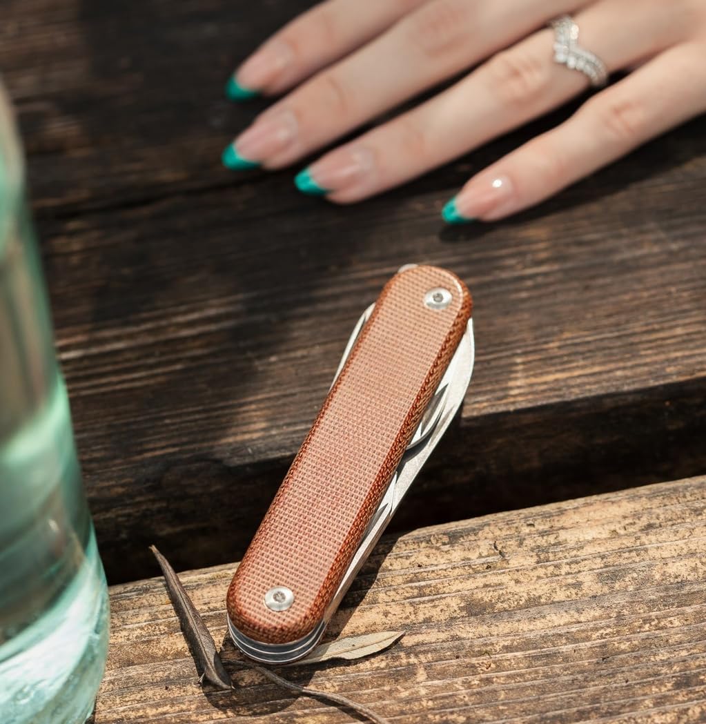 MALGA 6 V2 with MagnaCut Steel, Pocket Knife and Multi Tool, 6 Tools in 1, CPM-MagnaCut Primary Blade, Slip Joint, Made in Italy (Natural Micarta)