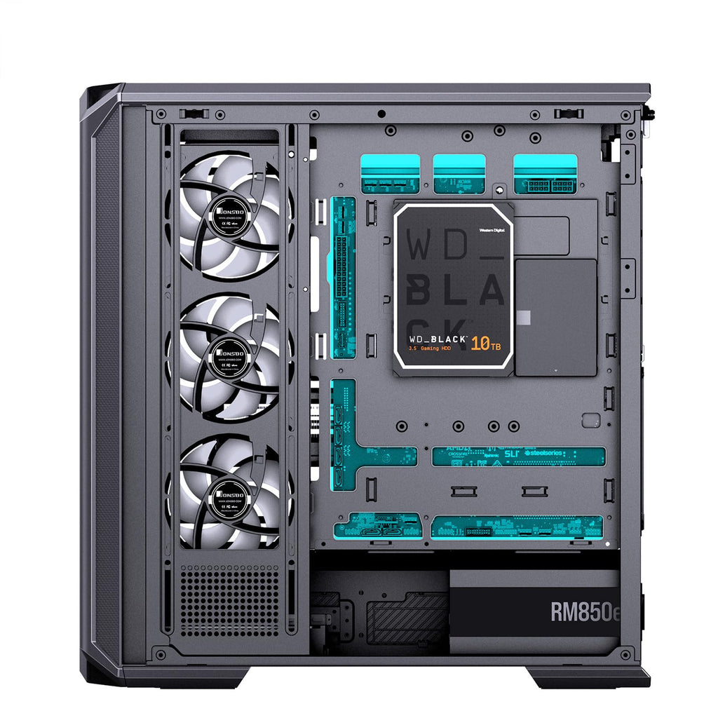 JONSBO D400 Black ATX Mid-Tower Pc Case,Three-Dimensional Beveled Curved Glass Design,Desktop Computer Case, Support BTF Motherboard/ATX Power supply/Dual360 AIO,10 Fan Positions,Black