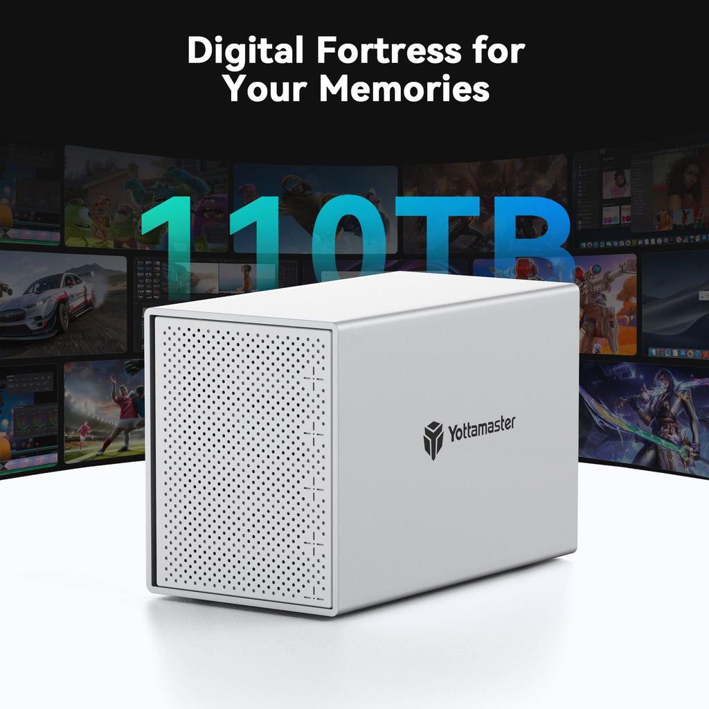 Yottamaster 5 Bay External Hard Drive Enclosure with Cooling Fan for 2.5/3.5" SATA HDD/SSD, Direct Attached Storage, Aluminum USB 3.1 Type-C HDD Enclosure Up to 110TB(5x22TB) - PS500C3
