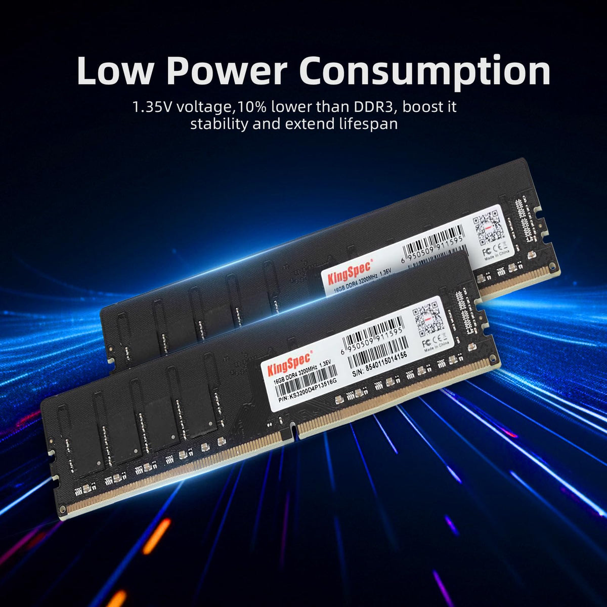 KingSpec 16GB DDR4 RAM 3200MHz for Desktop - Plug-and-Play, Home & Office Use, Standard Version, 288-Pin DIMM CL18 1.35V Computer Memory Compatible with Most Intel/AMD PCs