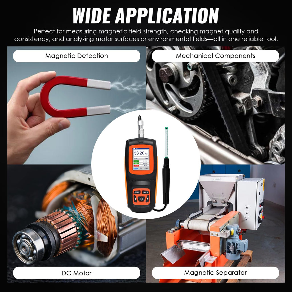 Gauss Meter, ±2% Accuracy Magnetometer, High Precision Industrial 0-2500mT Tesla Meter, Rechargeable Gaussmeter with Hall Probe, EMI & Surface Magnetic Field Tester, Data Storage