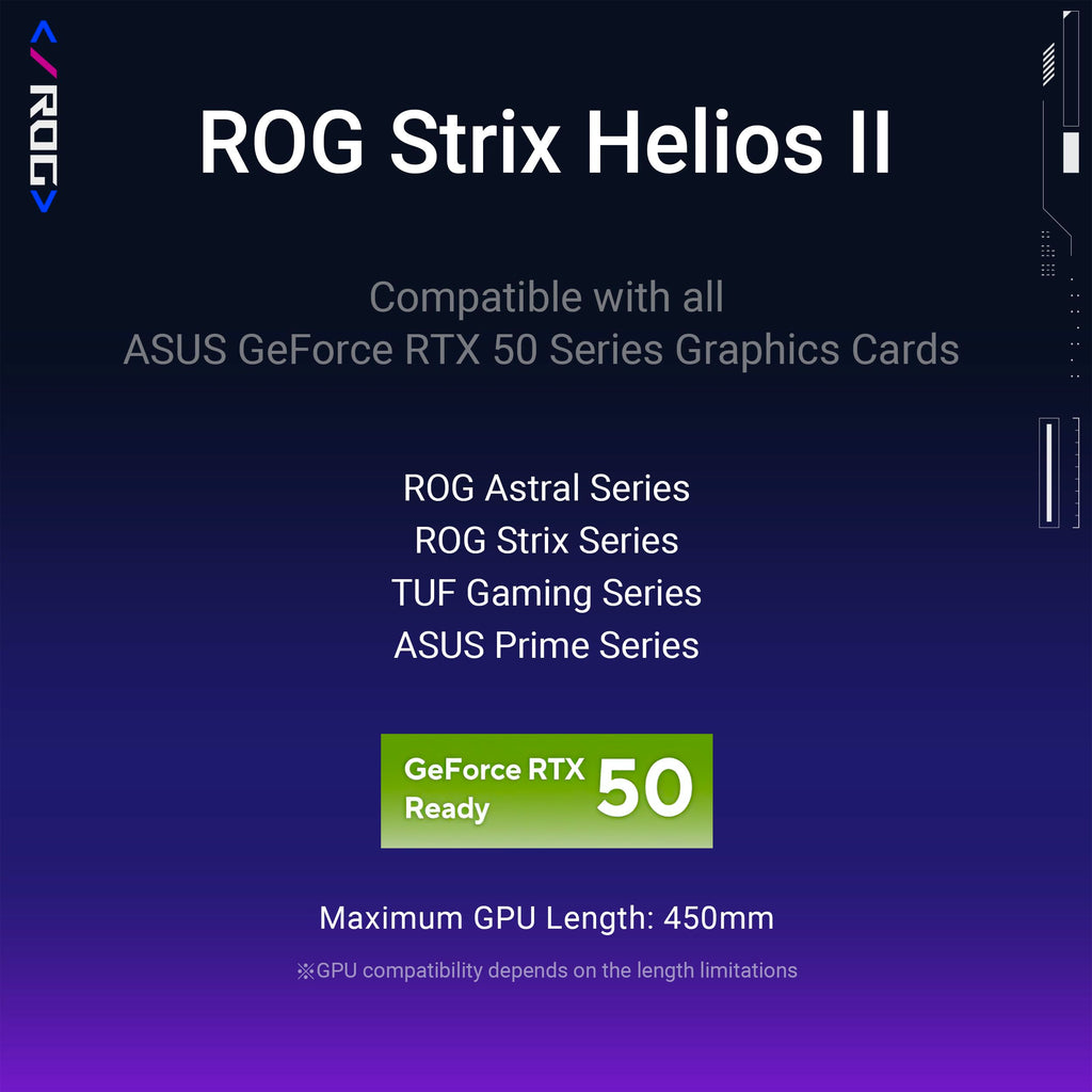 ASUS ROG Strix Helios II EATX Gaming PC case, with Dual Tempered Glass Side Panels, Support for Graphics Cards up to 450mm, Graphics Card Braces, Support up to 420mm radiators, 2 Year Warranty