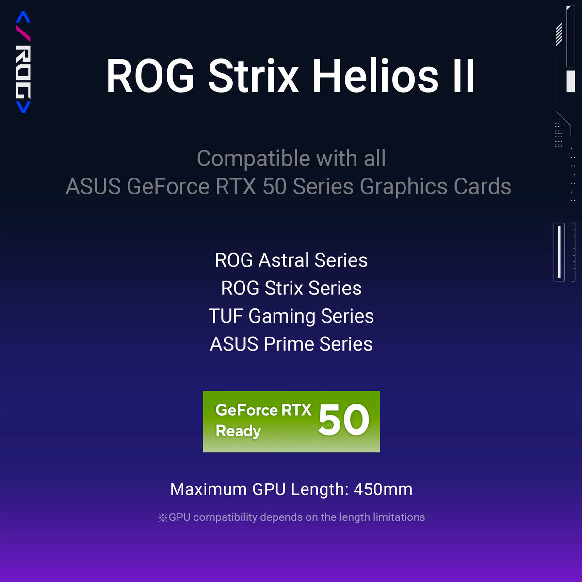 ASUS ROG Strix Helios II EATX Gaming PC case, with Dual Tempered Glass Side Panels, Support for Graphics Cards up to 450mm, Graphics Card Braces, Support up to 420mm radiators, 2 Year Warranty
