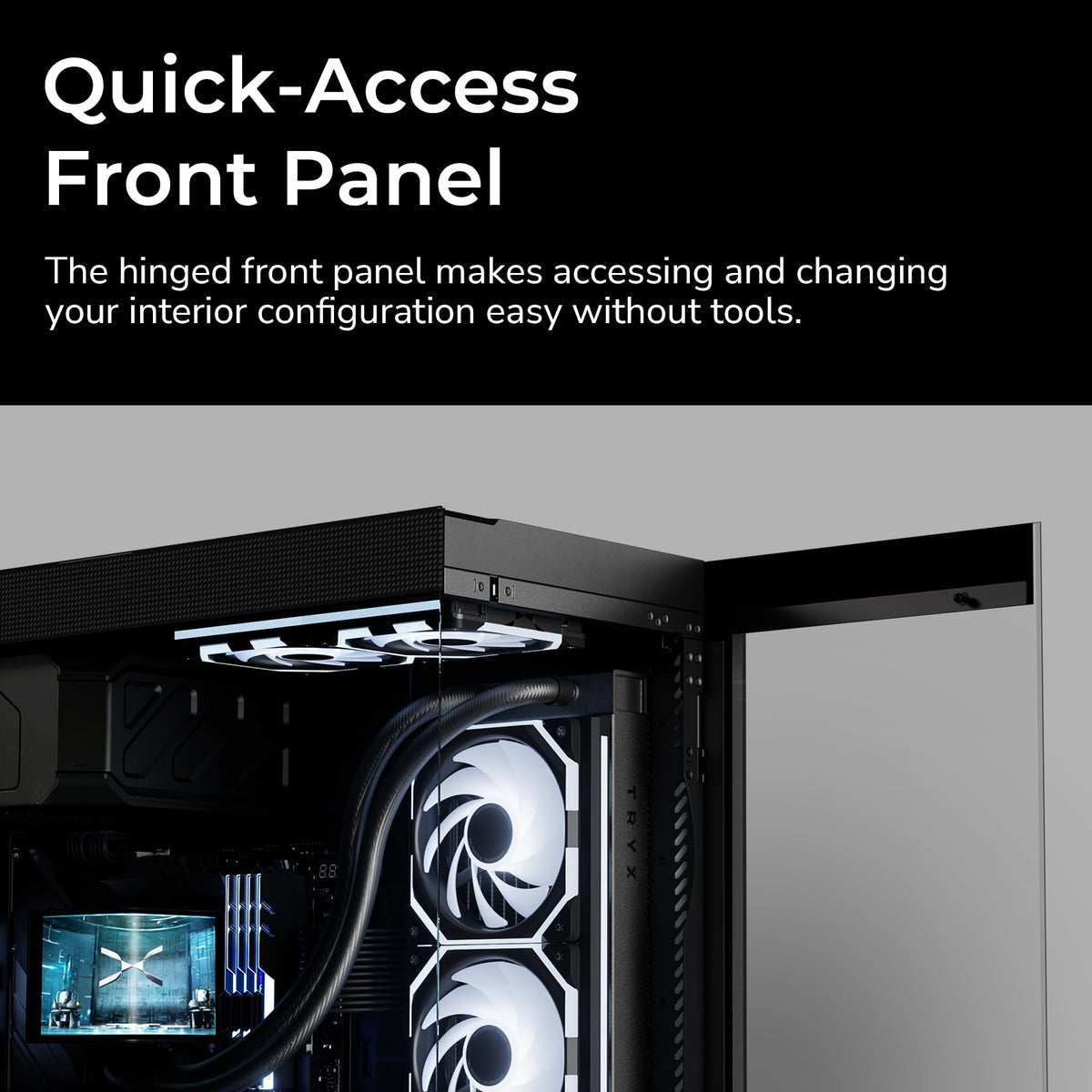 TRYX Luca L70 ATX PC Case Panoramic Glass with Front Panel ATX Case Dual Chamber High Modularity 6000-Series Anodized Aluminum Frame Computer Case 420mm Radiator Support USB 3.2 Type-C I/O Panel