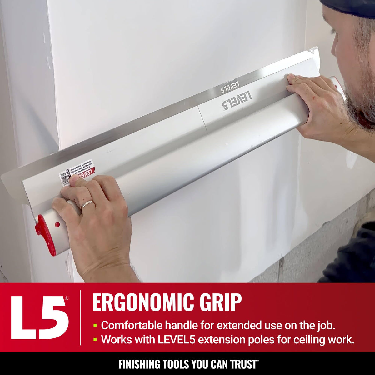 LEVEL5 Drywall Skimming Blade Set | 10, 16 & 24 Inch Skimming Blades, 37-63 Inch Extension Handle | Aluminum Body & Stainless Steel Blade | For Smoothing Walls and Ceilings | 5-440