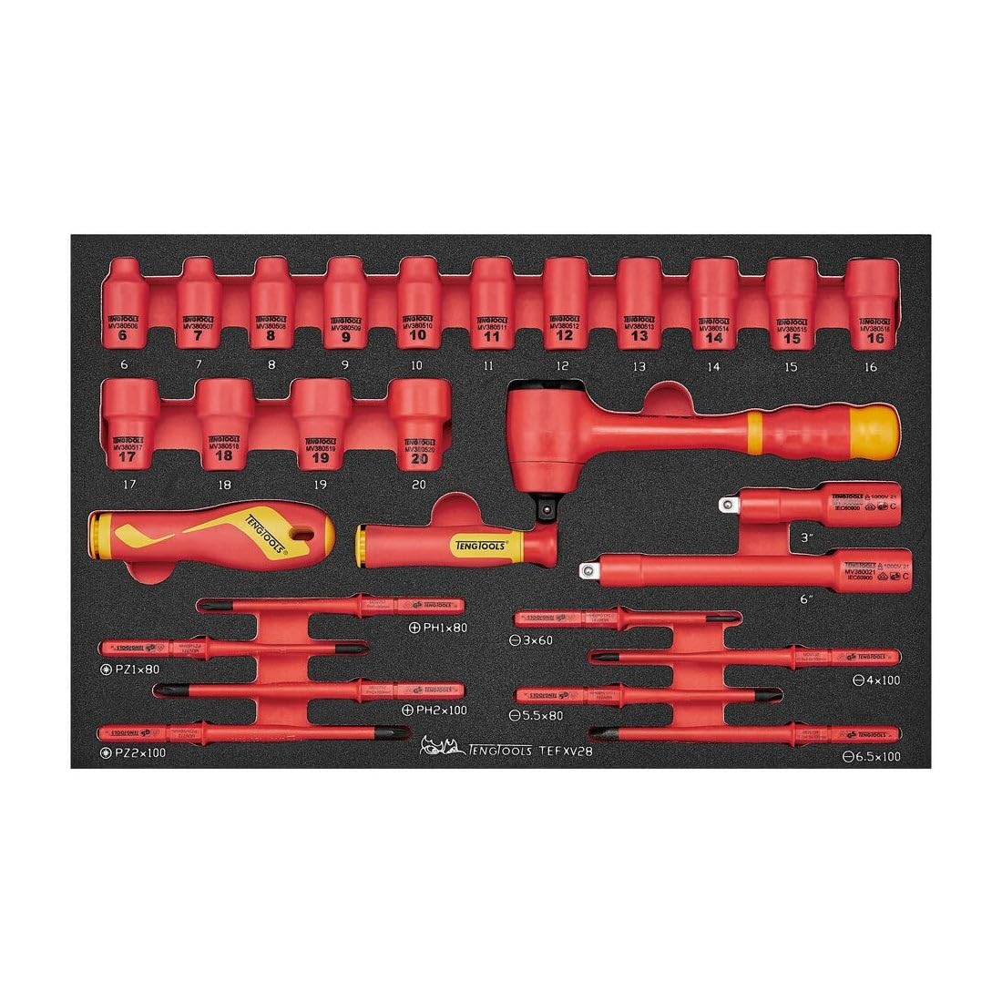Teng Tools 28 Piece Insulated Screwdriver Set & Socket 1000V FOAM3