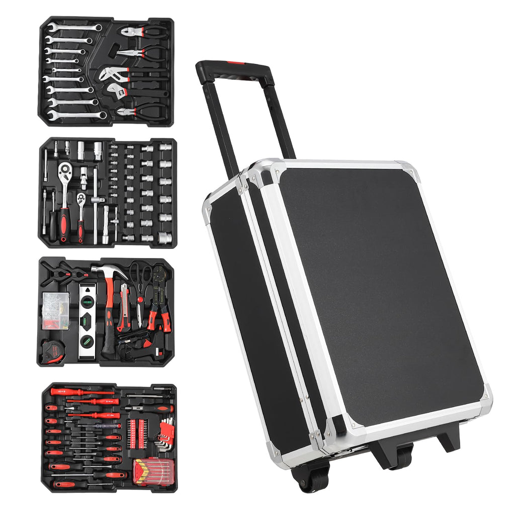 800 Pieces Mechanic Tool Set with Rolling Tool Case, Complete Tool Box Set with Socket Wrenches, Portable Mechanic Kit for Home & Auto Repairs