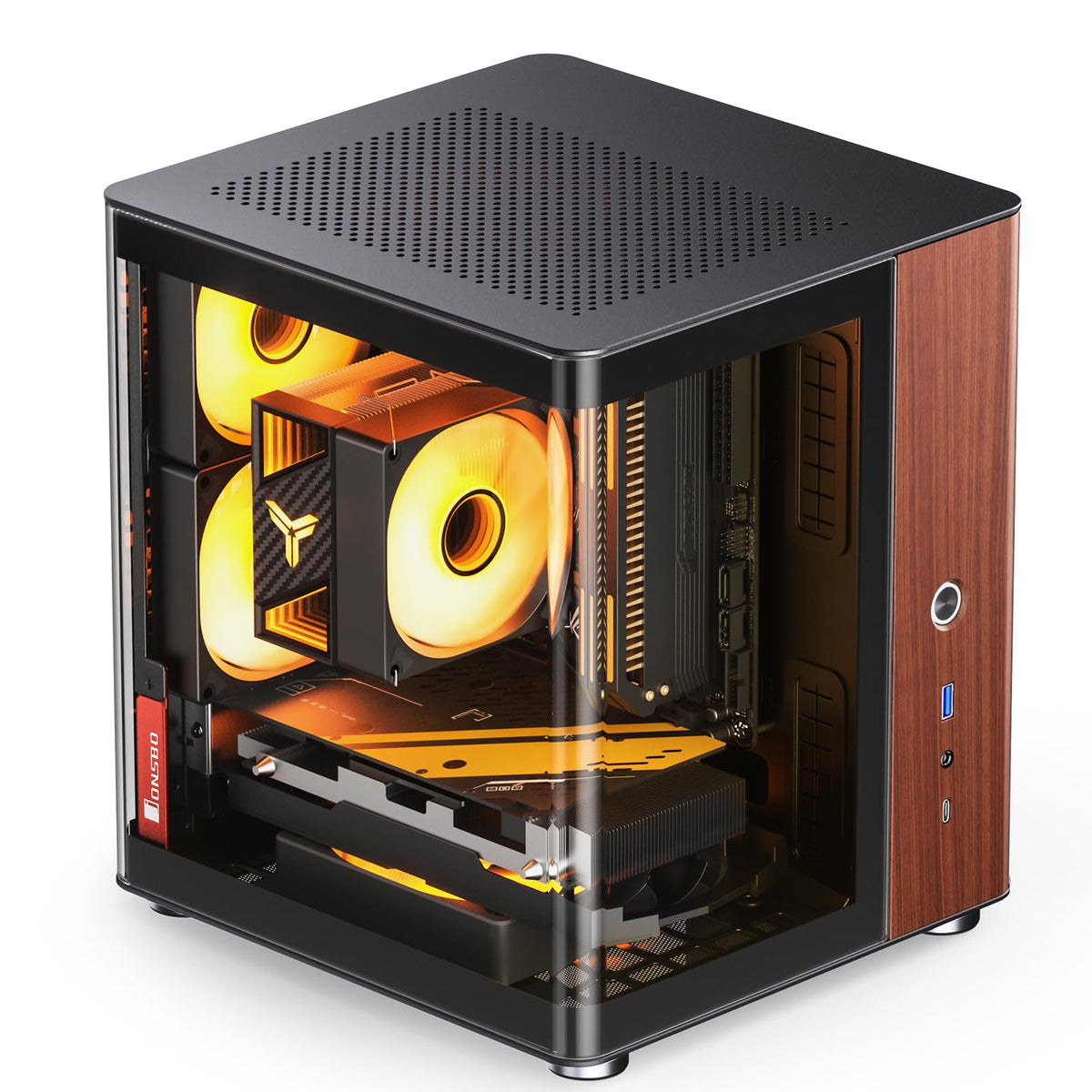 JONSBO TK-4 Black ATX PC Case,Separated Cabinet Mid Tower Computer Case,Bi-Bent Surround View Glass,Aluminum Alloy, Support Micro/ATX, SP Back-Connect(BTF) MB /460GPU/200PSU,Type-C Jack, Black