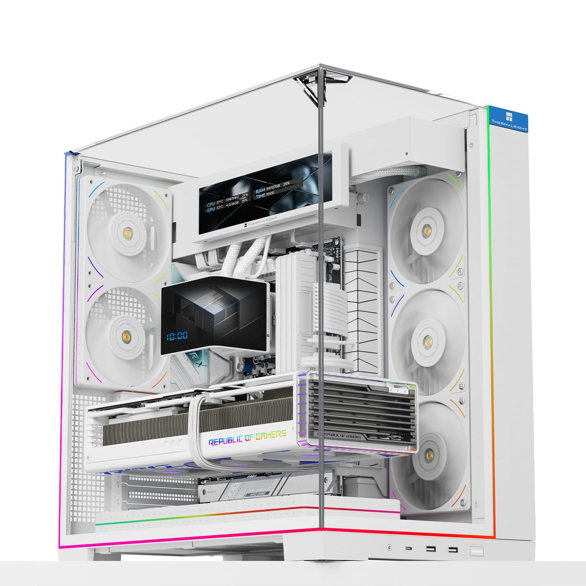 Thermalright A70 Vision ATX Gaming case |Three Sides Without Stands,Panoramic Glass Panel |8 Fan Slots |Tower-Style Computer case |Equipped with Type-C Interface |Comes with a 9.16-inch LCD Display |