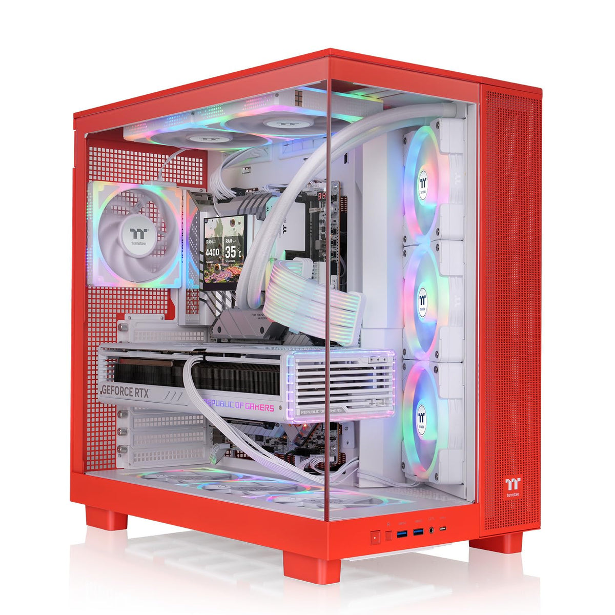 Thermaltake View 380 XL TG ARGB; 4x120mm ARGB Lite Fans Included; 360mm Radiator Support; 420mm GPU Clearance; Hidden Connector Support; Dual Chamber; Flaming Orange; CA-11E-00MRWN-00