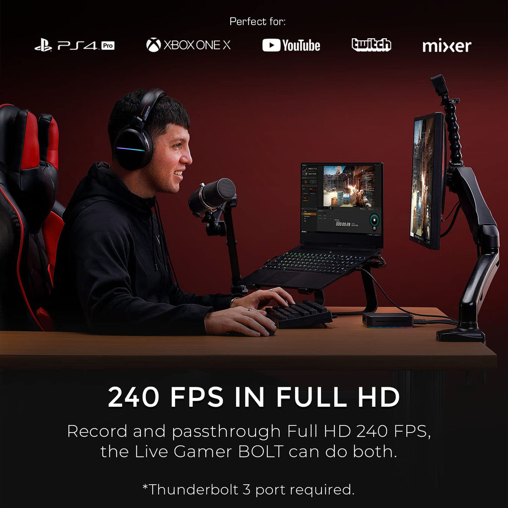 AVerMedia Live Gamer Bolt: Thunderbolt 3 External Capture Card, Stream and Record in 4K60 HDR10, Support Win 11 and MacOS 10.15, Not for Apple M1 CPU, Perfect for PS4 Pro, PS5, Xbox Series X/S (GC555)