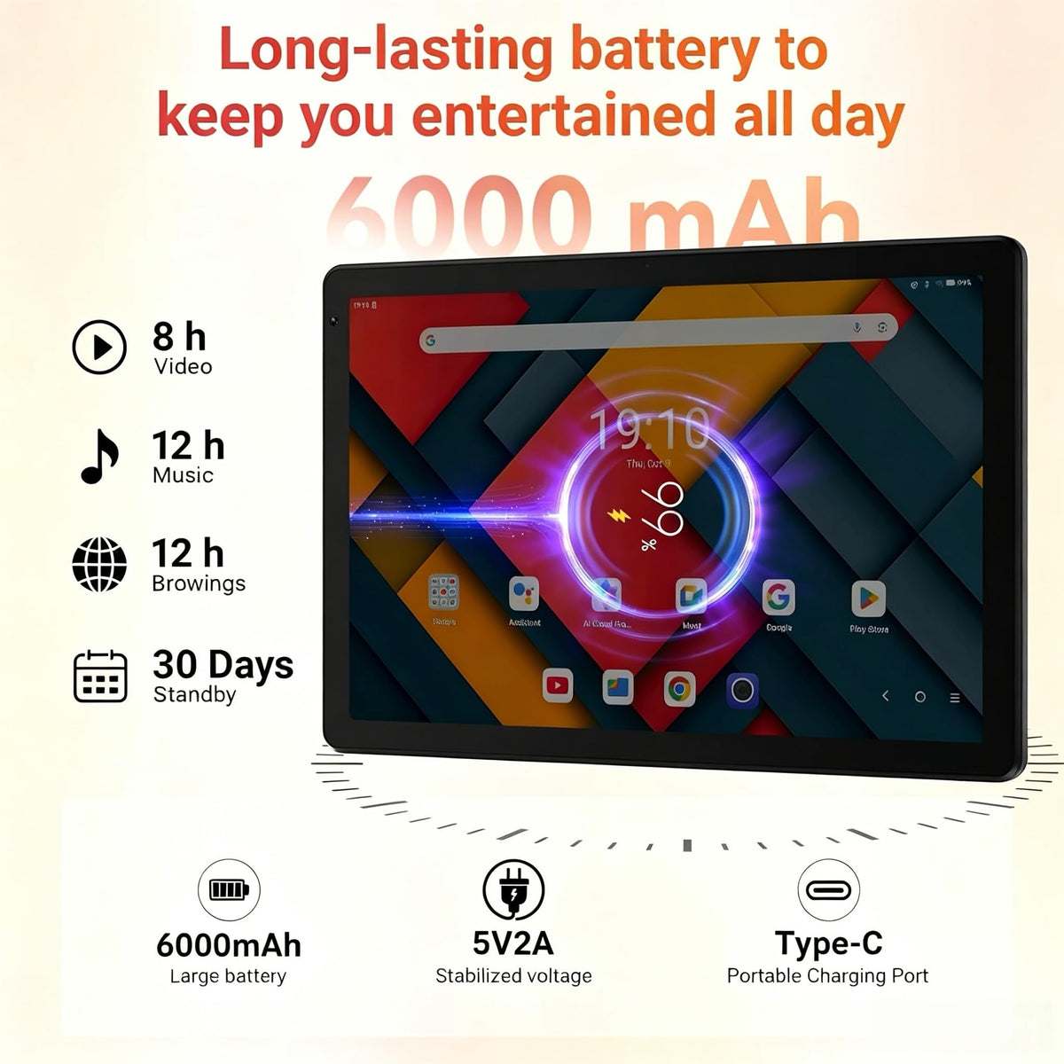 Tablet,10.1" Android 16 Tablet Octa-core 36GB+128GB Dual Camera