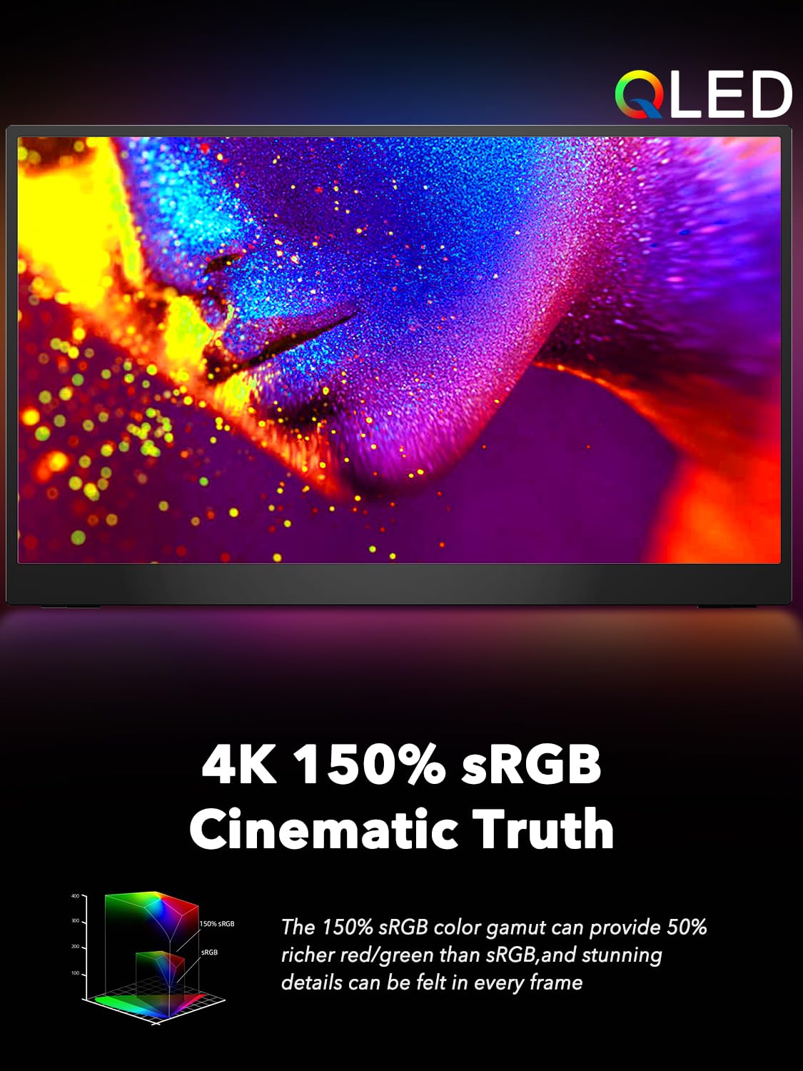 UPERFECT 17.3'' 4K Portable Monitor QLED, 600 Nits 150% sRGB 3840*2160 UHD