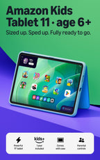 Amazon Kids Tablet 11 (newest model), Ages 6-12, 11" 2.5K display, 8GB RAM, Includes 1-year Kids+ content subscription, Parental controls, and Stellar Swirl slim hard case