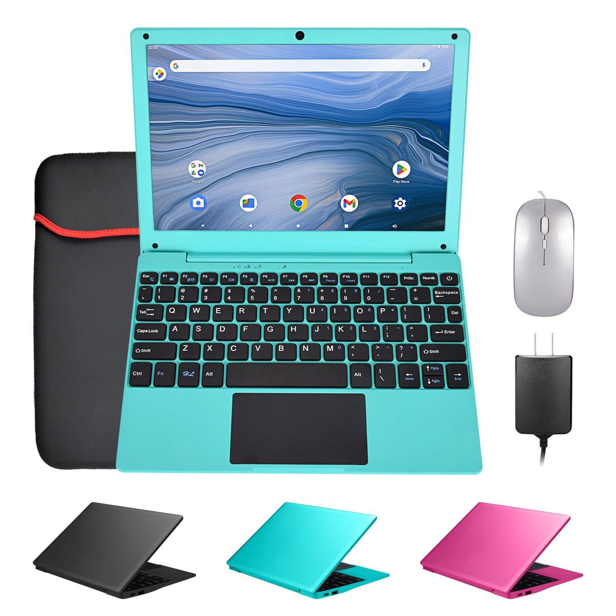 10.1 Inch Mini Netbook, Quad-Core Processor Laptop Computer, 2GB Memory 64GB Storage Android 12 Portable Notebook Built-in Webcam, WiFi & Bluetooth Keyboard & Mouse for Home Schooling & Office Work