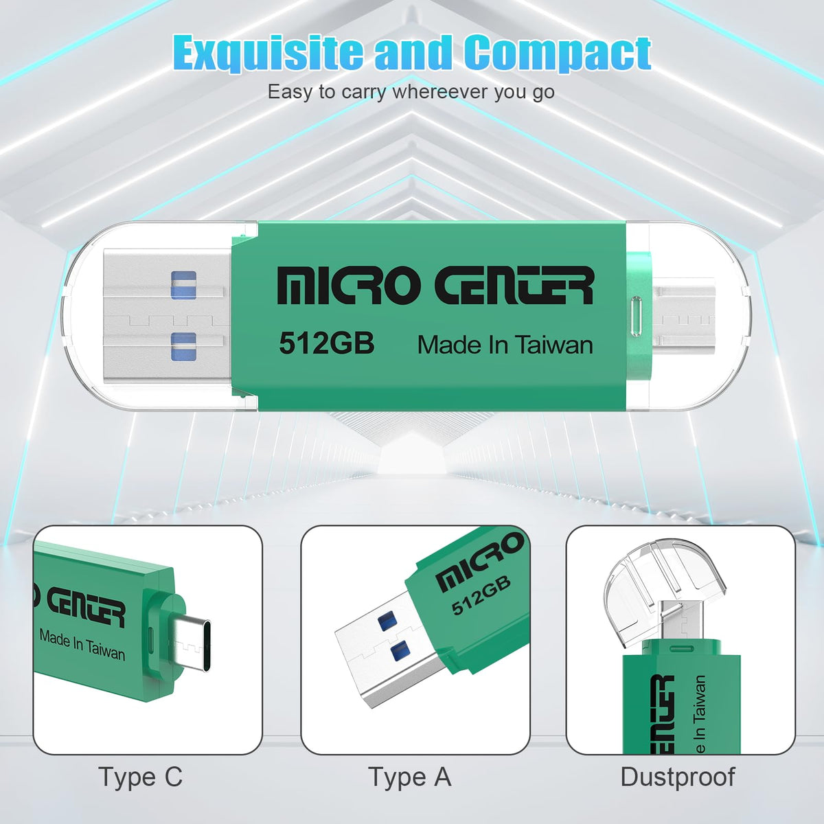 Micro Center Super Speed 2-in-1 512GB Dual Drive Type C & Type A OTG up to 150MB/s USB 3.0 Flash Drives Thumb Drive Memory Storage for Android Smartphone Computers MacBook Tablets PC